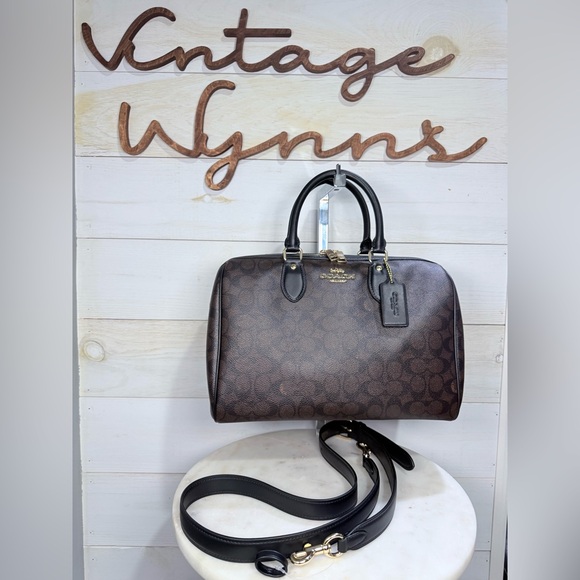 Coach Handbags - Coach Rowan Large Satchel Crossbody Bag Signature Canvas CV959 Walnut /Black NWT